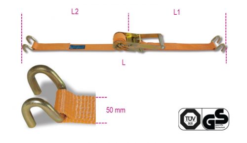 8182HS 8,5 Racsnis rögzítőheveder, kéthorgos, LC 2500 kg, nagy szakítószilárdságú poliészter heveder (PES)